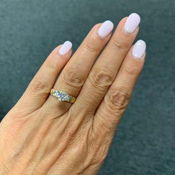 14k Yellow Real Gold 1ct Round CZ Engagement Ring - Picture 7 of 7